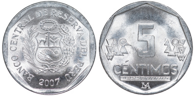 Перу 5 сентимо 2007 LIMA KM 304.4a алюминий aUNC 4189-963