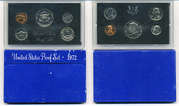США годовой набор из 5 монет (1, 5, 10, 25 и 50 центов) 1972 в оригинальной упаковке KM PS134 (164a, A192, 195a, 201 и 202b) PROOF 8-2-02-20