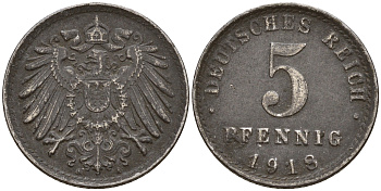 Германия 5 пфеннигов 1918 A J.297  KM 19 железо    4598-1153