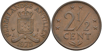 Нидерландские Антилы 2 1/2 цента 1975 Юлиана (1948-1980) KM 9 бронза 4595-423