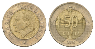Турция 50 курушей 2011 Кемаль Ататюрк KM 1243 биметалл 4390-1155