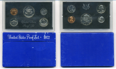 США годовой набор из 5 монет (1, 5, 10, 25 и 50 центов) 1972 в оригинальной упаковке KM PS134 (164a, A192, 195a, 201 и 202b) PROOF 8-2-02-20