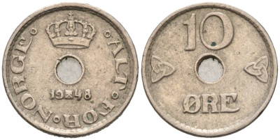 Норвегия 10 эре 1948 Хокон VII (1905-1957) KM 383 медно-никель 4564-819
