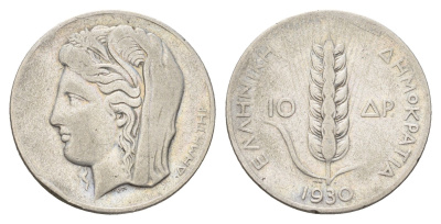 Греция 10 драхм 1930 год-тип, Деметра KM 72 серебро 4670-315