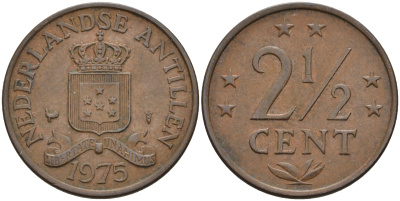 Нидерландские Антилы 2 1/2 цента 1975 Юлиана (1948-1980) KM 9 бронза 4595-423