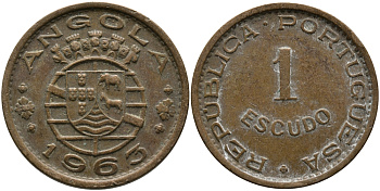 Португальская Ангола 1 эскудо 1963 KM 76 бронза 33-931