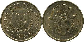 Кипр 10 центов 1998 KM 56.3 никель латунь 4380-431