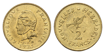 Новые Гебриды 2 франка 1975 KM 5.2 медь алюминий никель UNC 4679-467