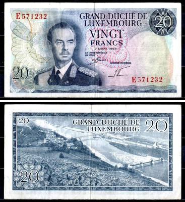Люксембург 20 франков 1966 Pick 54 a (2) бумага 6312-52-3-2