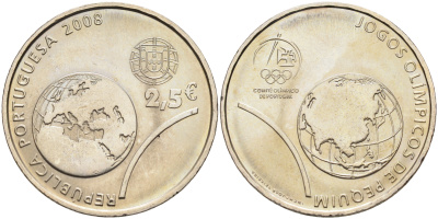 Португалия 2 1/2 евро 2008 XXIX Летние Олимпийские игры 2008 года в Пекине, земной шар KM 790 медно-никель UNC 4593-124