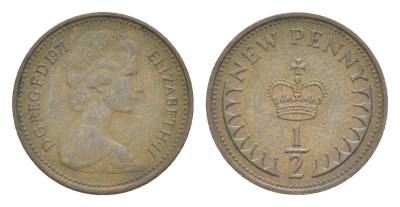 Великобритания 1/2 новый пенни 1971 Елизавета II (1952-2022) KM 914, Spink 4239 бронза 4643-457