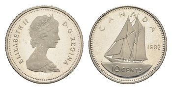 Канада 10 центов 1982 Елизавета II (1952-2022), парусник KM 77 никель PROOF 3896-1642