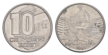 Бразилия 10 крузейро 1991 KM 619 нержавеющая сталь 4655-1126