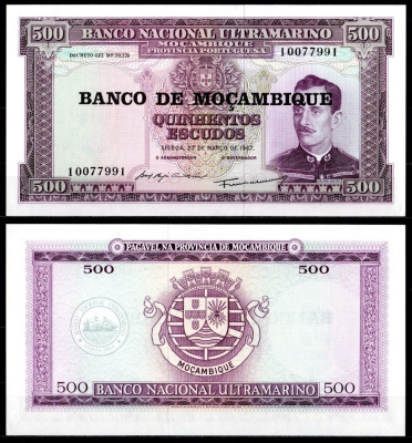 Мозамбик 500 эскудо 1967 (1976) Pick 118 a бумага аUNC 7214-4-1-2