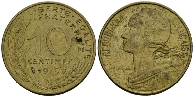 Франция 10 сантимов 1979 тип Marianne KM 929 алюминиевая бронза 4136-419