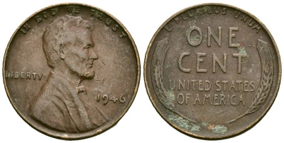 США 1 цент 1946 KM A132 латунь 4136-956