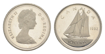 Канада 10 центов 1982 Елизавета II (1952-2022), парусник KM 77 никель PROOF 3896-1642