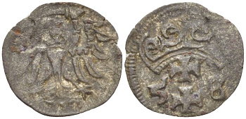 ПОЛЬША, ДАНЦИГ 1 ДЕНАР 1558 ЗИГМУНТ II АВГУСТ ЯГЕЛЛОН (1548-1572), ВЕС 0,29 Kopinski 7354 R4 серебро 1517-1021