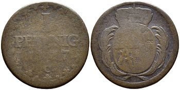 САКСОНИЯ 1 ПФЕННИГ 1777 С KM 1000(С91) медь 4381-965