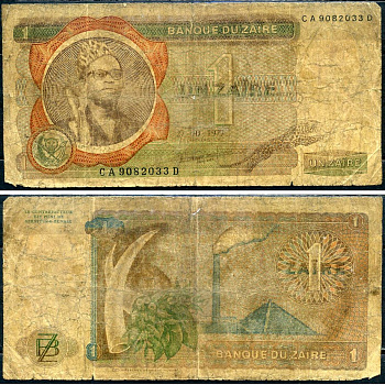 Заир 1 заир 1977 Мобуту Сесе Секо, бивни слона, фабрика Pick 18 b бумага 7487-4-1-1
