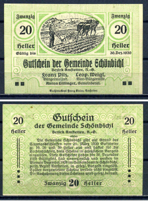 Шёнбихль (Австрия) 20 геллеров 1921 бумага aUNC 7556-29-2-2