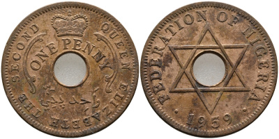 Нигерия 1 пенни 1959 Елизавета II (1952-), Британский протекторат KM 2 бронза 51-2822