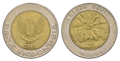 Индонезия 1000 рупий 1993 KM 56 биметалл UNC 4525-252