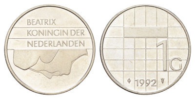 Нидерланды 1 гульден 1992 Беатрикс (1980-2013) KM 205 никель UNC 4706-1255