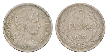 Колумбия 5 песо (papel moneda) 1907 KM 279 медно-никель 4651-943