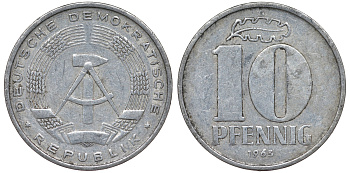 ГДР 10 ПФЕННИГОВ 1965 А алюминий 62-732