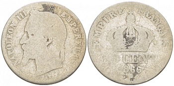 ФРАНЦИЯ 50 САНТИМОВ 1866 А KM 814.1 серебро 3309-133