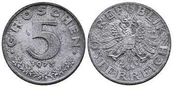 АВСТРИЯ 5 ГРОШЕЙ 1973 KM 2875 цинк 57-1344