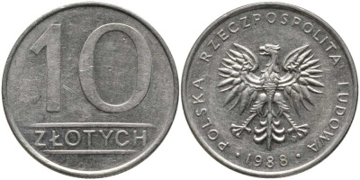 ПОЛЬША 10 ЗЛОТЫХ 1988 MW KM 152.1 медно-никель 113-1027