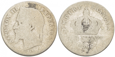 ФРАНЦИЯ 50 САНТИМОВ 1866 А KM 814.1 серебро 3309-133