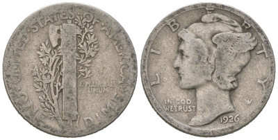 США 10 центов (дайм) 1926 KM 140 серебро 3334-1067