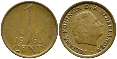 Нидерланды 1 цент 1960 Юлиана (1949-1980) KM 180 бронза 4392-1359