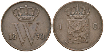 Нидерланды 1 цент 1870 Виллем III (1849-1890) KM 100 медь 4154-121