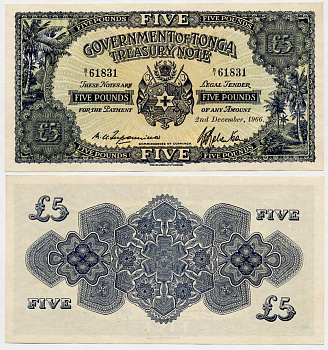 ТОНГА 5 ФУНТОВ 1964 Pick 12 d бумага UNC (ПРЕСС) 000-000-00