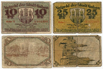 ГЮБЕН 10 И 25 ПФЕННИГОВ 1920 ВИДЫ ГОРОДА бумага UNC (пресс) 70-2011