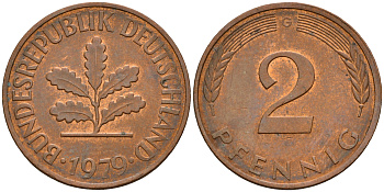 ФРГ 2 пфеннига 1979 G J.381a, KM 106a сталь плакированная медью    4598-844