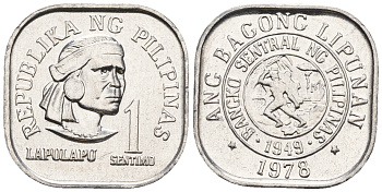 Филиппины 1 сентимо 1978 вождь острова Мактан Лапу-Лапу KM 205 алюминий  UNC  220-1137