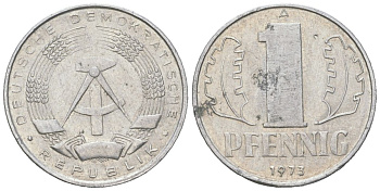 ГДР 1 пфенниг 1973 A, редкий год KM 8.1 алюминий 201-319