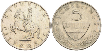 Австрия 5 шиллингов 1990 KM 2889а медно-никель 4575-356