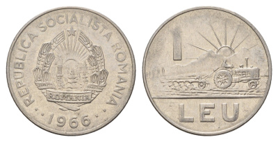 Румыния 1 лей 1966 KM 95 сталь плакированная никелем 3459-731