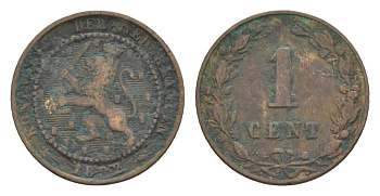 Нидерланды 1 цент 1892 Вильгельмина (1890-1948) KM 107 бронза 71-1053