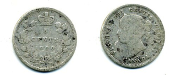 КАНАДА 5 ЦЕНТОВ 1900 ВИКТОРИЯ серебро 46-2439