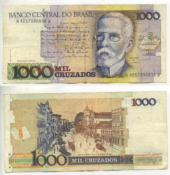 БРАЗИЛИЯ 1000 КРУЗАДО 1988 ПОДПИСЬ 26 Pick 213b бумага 00-00