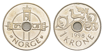 Норвегия 1 крона 1998 Харальд V (1991-) KM 462 медно-никель UNC 4644-943