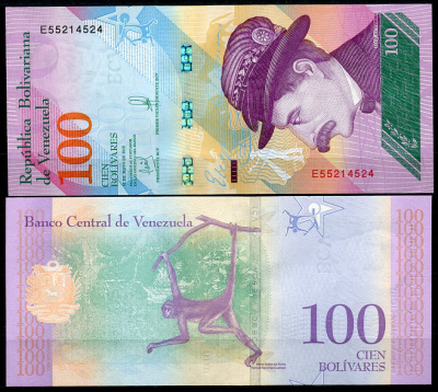 Венесуэла 100 боливаров 2018 18 мая 2018, Эсекиель Самора, паукообразная обезьяна Pick 106 c  бумага  UNC (пресс) 449-97-3