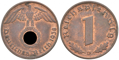 ГЕРМАНИЯ 1 РЕЙХСПФЕННИГ 1938 D J 361, KM 89 бронза aUNC 73-266